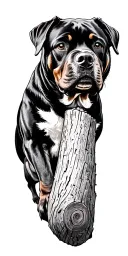 rottweiler with a log cain going up arm tattoo design idea