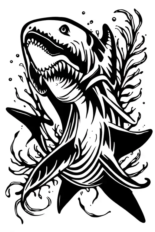 Diving Shark Ocean tattoo design idea