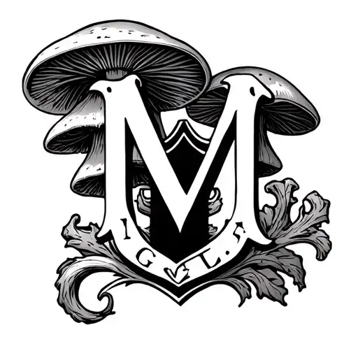 "M" "M" gothic mushroom coat of arms tattoo design idea