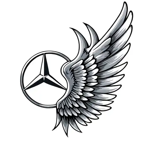 Mercedes Benz logo with wings to represent person passing on tattoo design idea