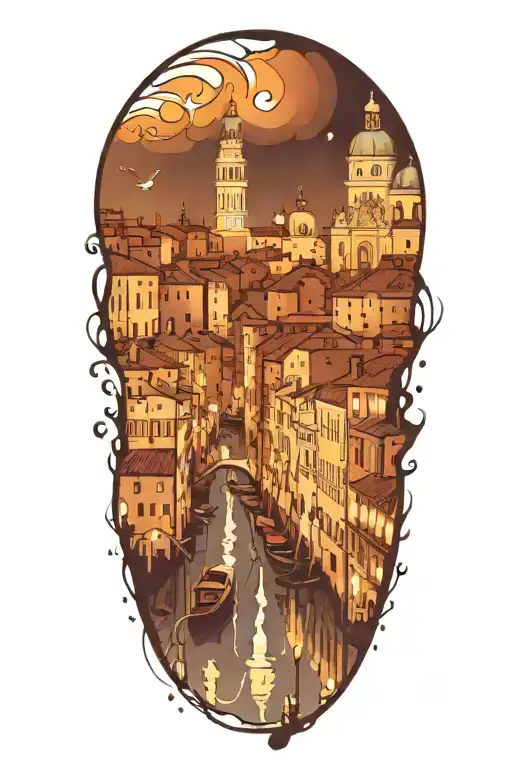 venice at night with bright lights tattoo design idea