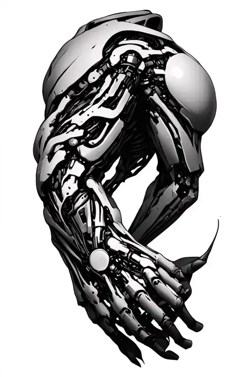 biomech bionic cyborg arm shoulder tattoo design idea