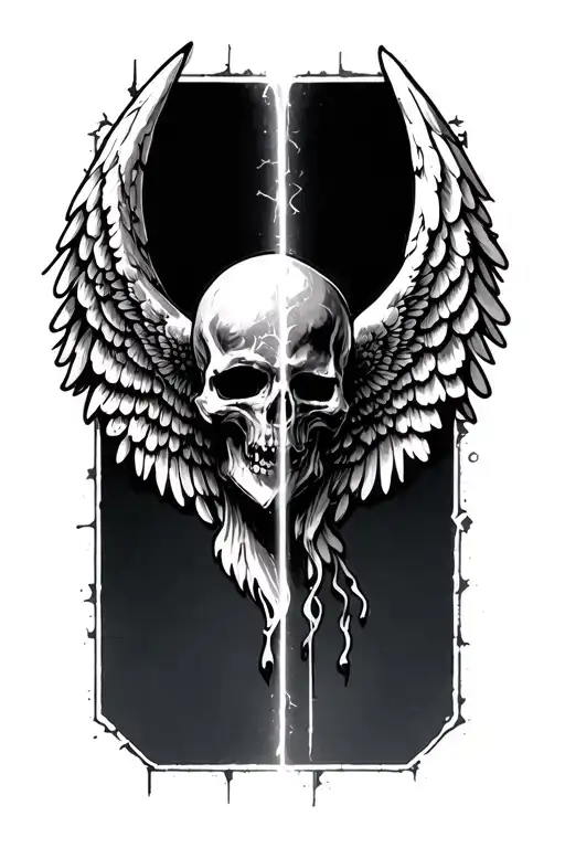 rip with angle wings connected to a flatline tattoo design idea
