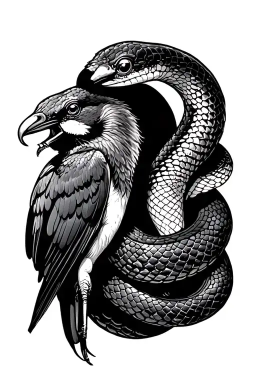 snake biting onto a bird tattoo design idea