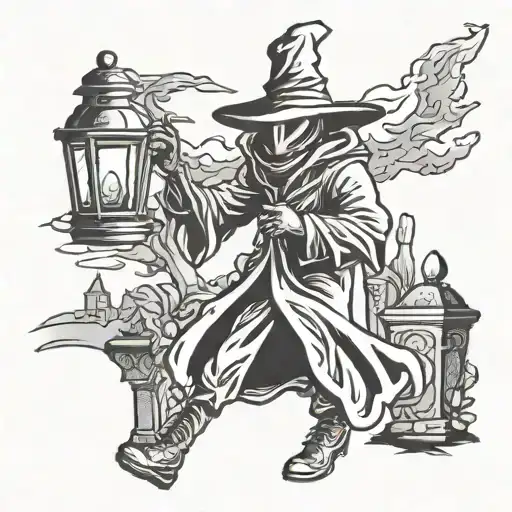 Plague doctor walks through the cemetery with a lantern tattoo design idea