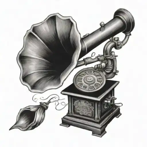 gramophone with lyrics coming out  tattoo design idea