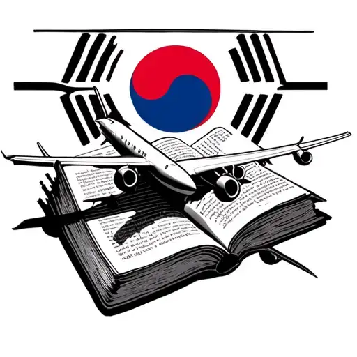 Korean flag, airplane, book outline tattoo tattoo design idea