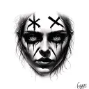 Final Tattoo Design ConceptMain Elements:🖤 Face:Cross marks on the eyes → Symbolizing blindness to people's fake na tattoo design idea