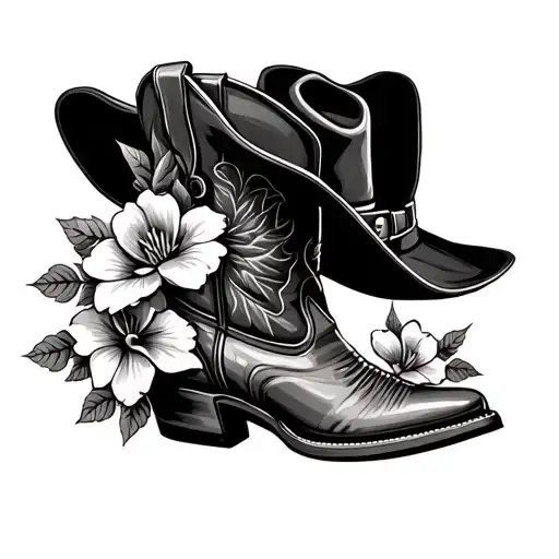flowers cowboy boots cowboy hat tattoo design idea