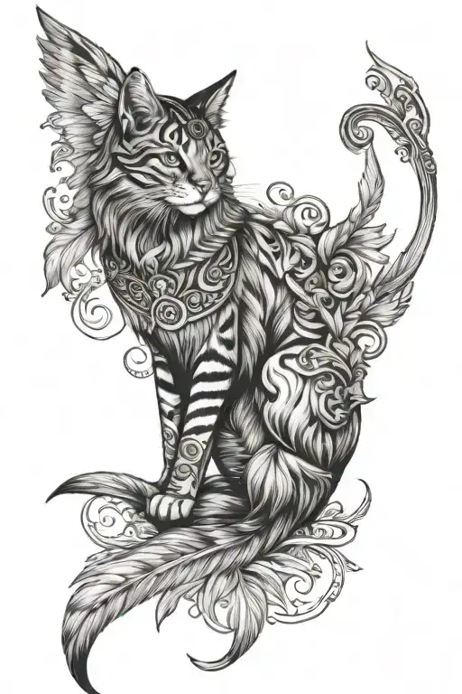 freya norse goddess feathers cat sitting tattoo design idea