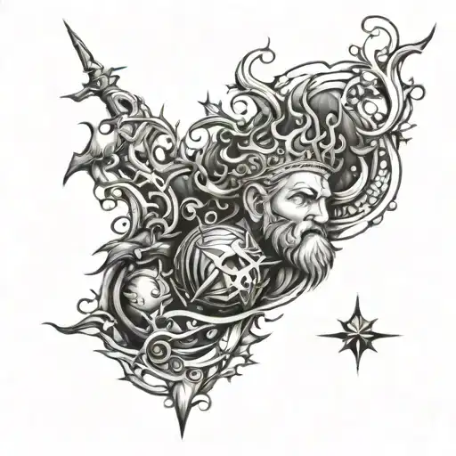 Neptune nautical sea theme half sleeve tattoo design idea