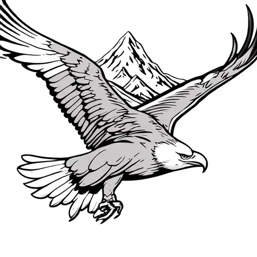 simple eagle soaring with mountain scene tattoo design idea