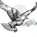 simple eagle soaring with mountain scene tattoo design idea