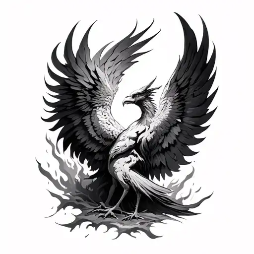 Phoenix rising from ashes tattoo design idea
