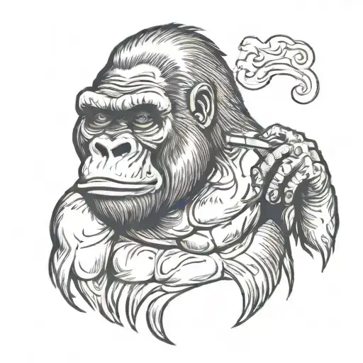 Gorilla Smoking rolls tobacco tattoo design idea
