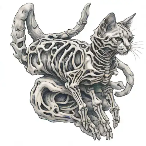 The cat's skeleton hand holding tattoo design idea