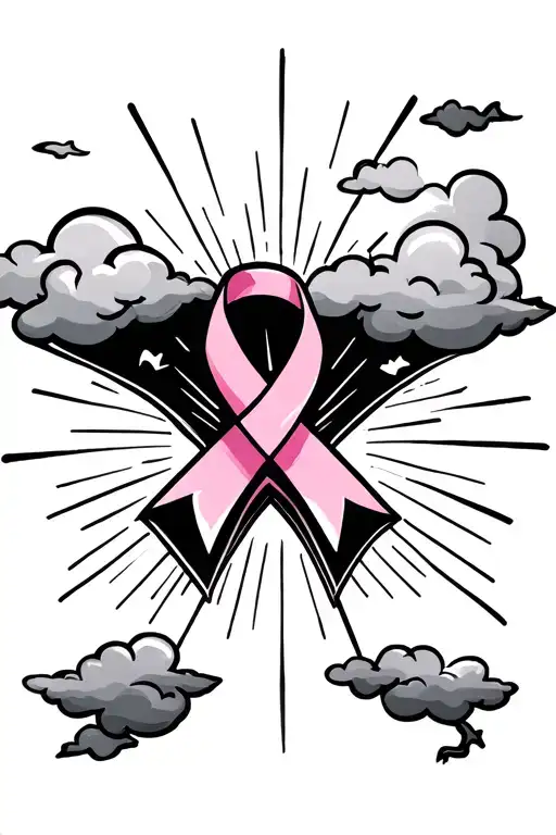 pennant banner that says pink ribbon skies with clouds and sun rays tattoo design idea