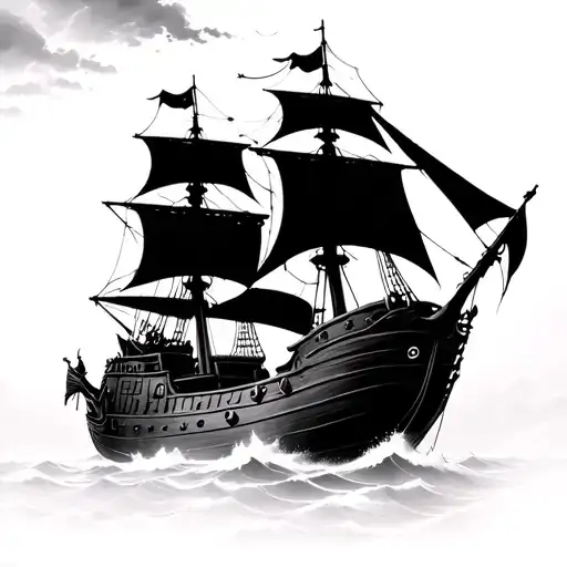 black pearl pirate ship sailing through stormy weather  tattoo design idea