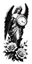Archangel Michael, roses, clock, lipstick tattoo design idea