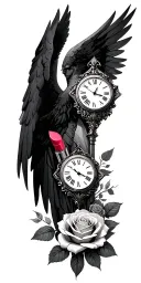 Archangel Michael, roses, clock, lipstick tattoo design idea