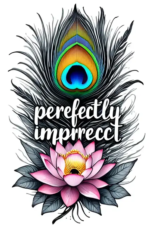"perfectly imperfect" lotus flowers, virgo zodiac sign, peacock feather intertwined tattoo design idea