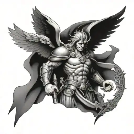 saint Micheal the arch angel with lighting bolt tattoo design idea