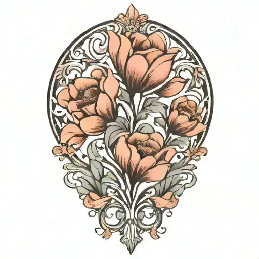 symmetrical floral design, art deco, art nouveau tattoo design idea