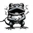 toad standing holding a electrical wire in both hands being shocked tattoo design idea