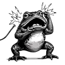 toad standing holding a electrical wire in both hands being shocked tattoo design idea