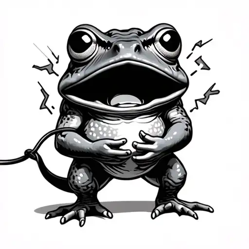 toad standing holding a electrical wire in both hands being shocked tattoo design idea