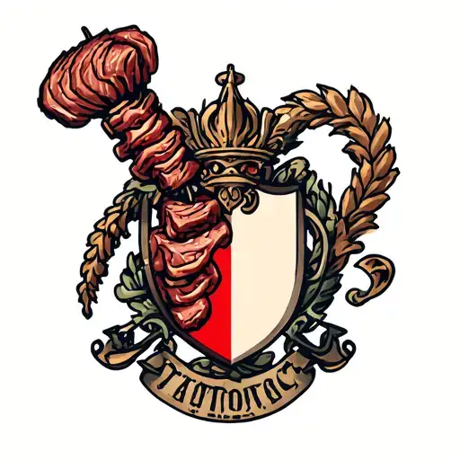 Coat of arms with meat skewer tattoo design idea