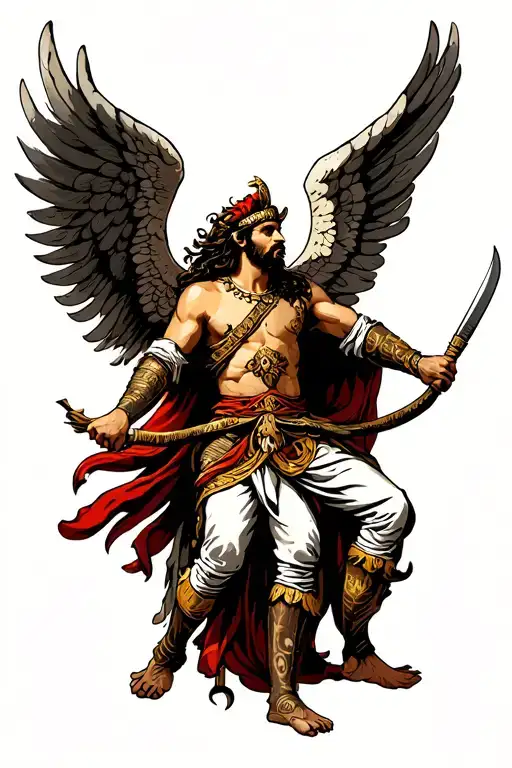 san miguer angel warrior battling tattoo design idea