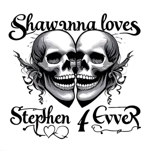 "Shawna loves Stephen 4 ever" kiss skulls tattoo design idea