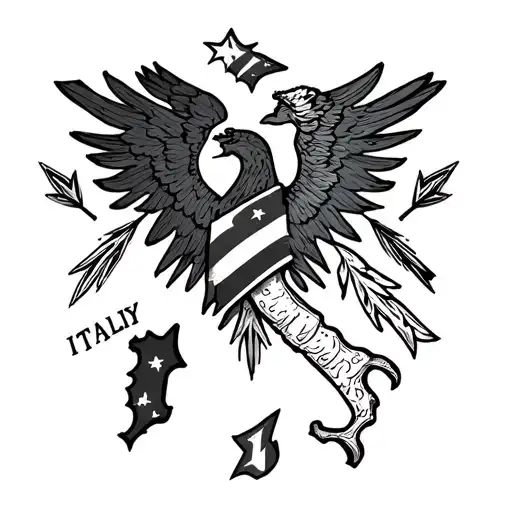 outline of usa and italy with arrows pointing to each other in V shape tattoo design idea