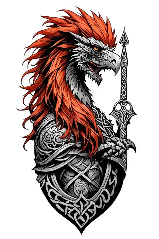 Griffin crooked river red haired warrior celtic tattoo design idea
