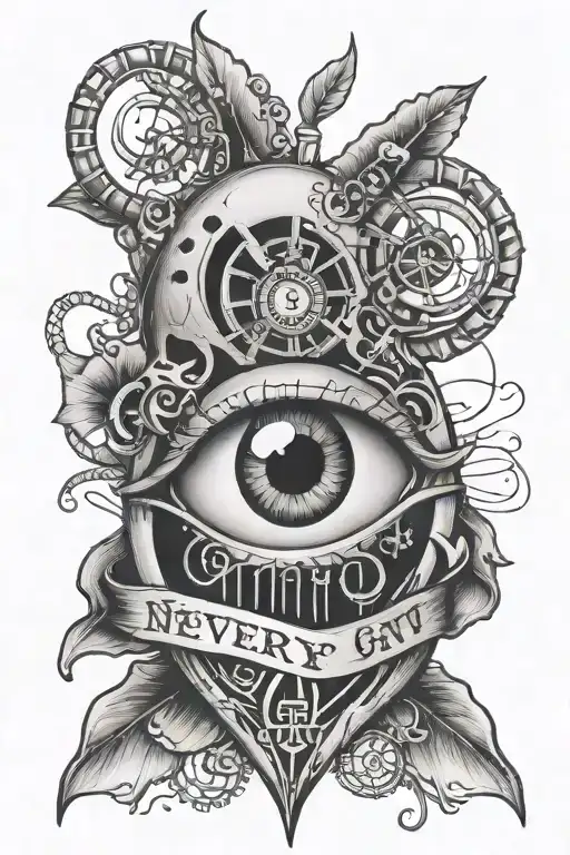 Heart with eye and DNA on wrist with inscription - Never Giv Up tattoo design idea