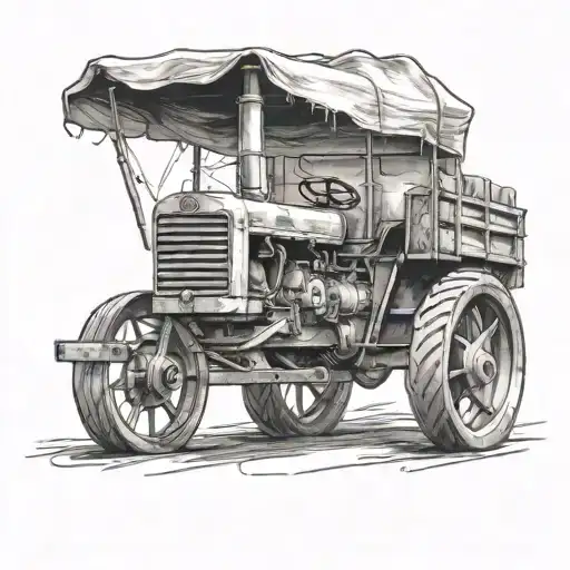 tractor pulling a wagon sketch tattoo design idea