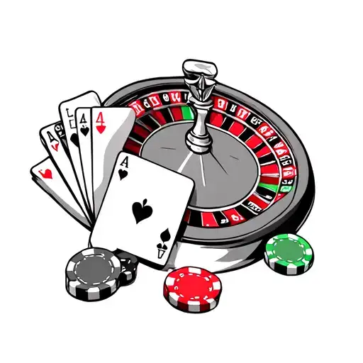 Roulette Wheel, Cards, Chips on the hip tattoo design idea