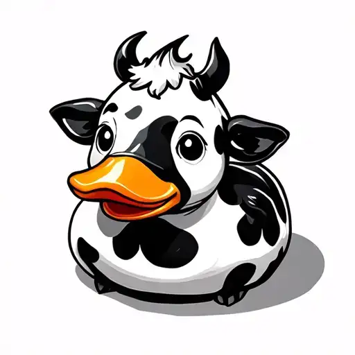 cute minimalist cow rubber duck tattoo design idea