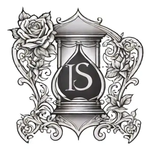 A minimalist tattoo of Xander and Sarah's initials inside an hourglass outline, symbolizing their enduring love tattoo design idea