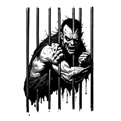 anger man behind bars bending them apart yet connected tattoo design idea