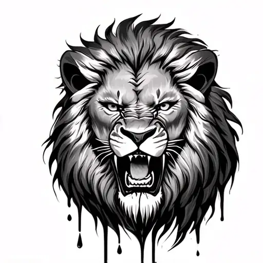 Marginalized lion angry with a tear falling tattoo design idea