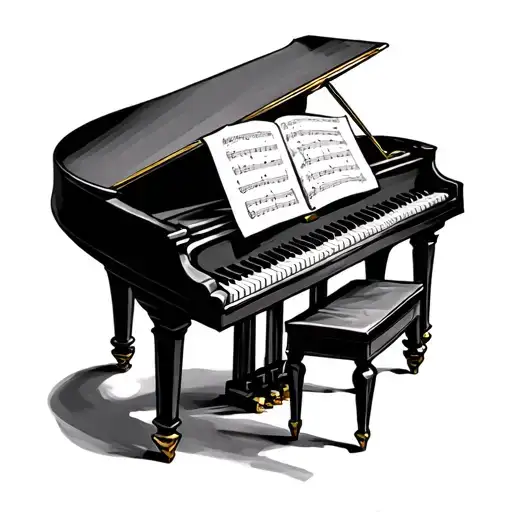 grand piano with sheet music tattoo design idea