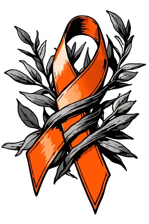 Cancer orange cancer ribbon wrapped in olive tree banches add the word forza tattoo design idea