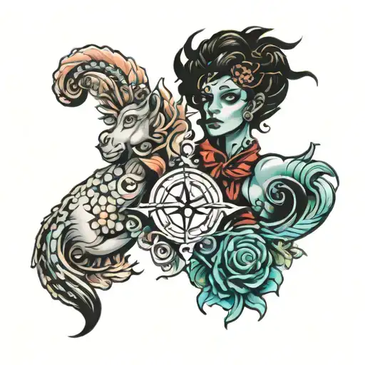 gemini and capricorn tattoo design idea