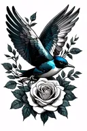 swallow and roses  tattoo design idea