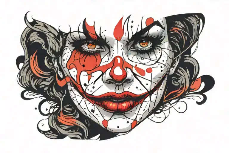 scary clown woman from the front tattoo design idea