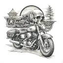 Harley Davidson motorcycle, landscape and skull tattoo design idea