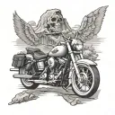 Harley Davidson motorcycle, landscape and skull tattoo design idea