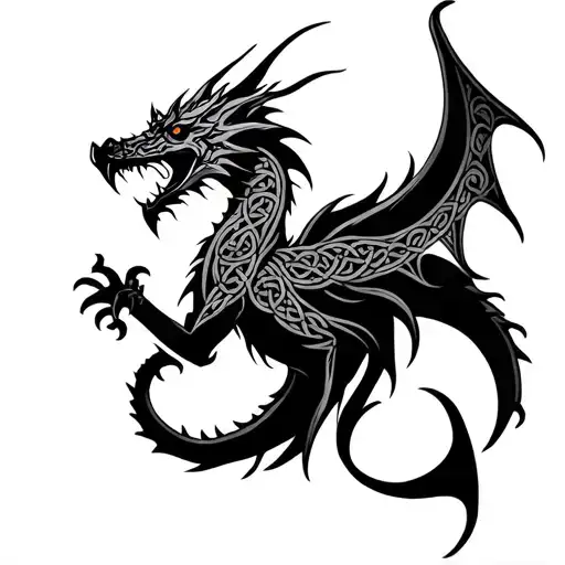 celtic dragon and runes tattoo design idea